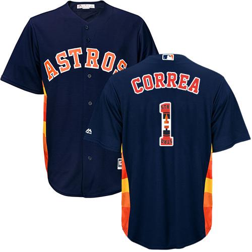 Astros #1 Carlos Correa Navy Blue Team Logo Fashion Stitched MLB Jersey